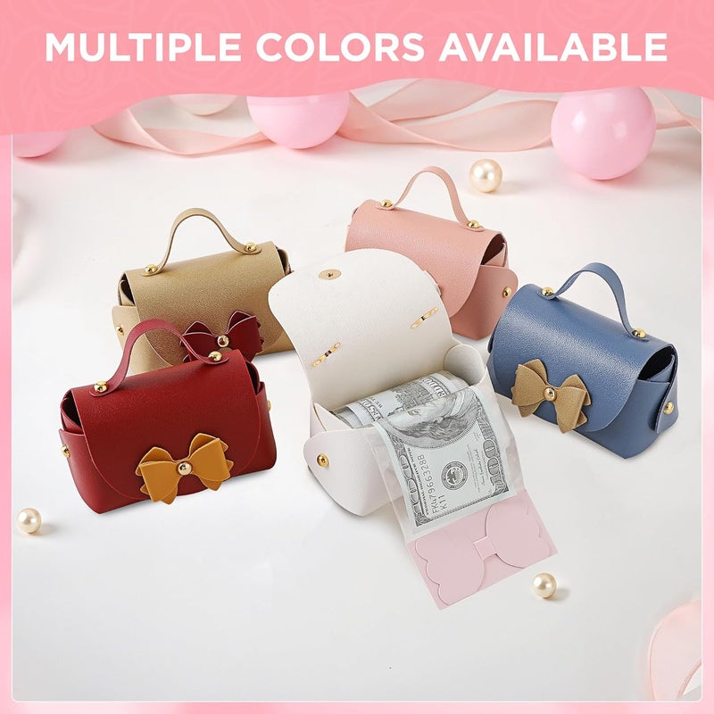 SESENSE Money Box for Cash, Leather Bowknot Money Pull Box for Cash Surprise Box Mini Bags with 30 Pcs Transparent Bags for Christmas Party Birthday - Image 4